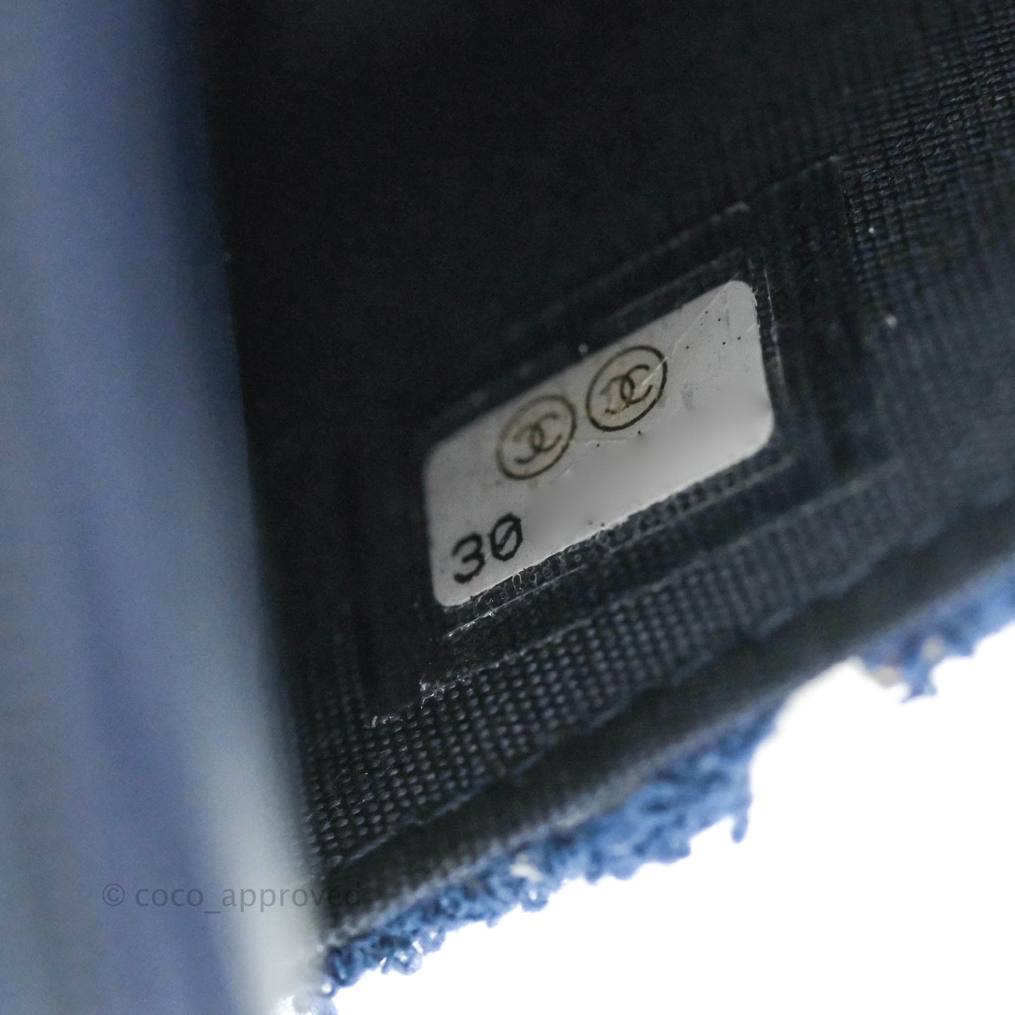 Chanel 19 Wallet On Chain WOC Quilted Houndstooth Tweed Blue White