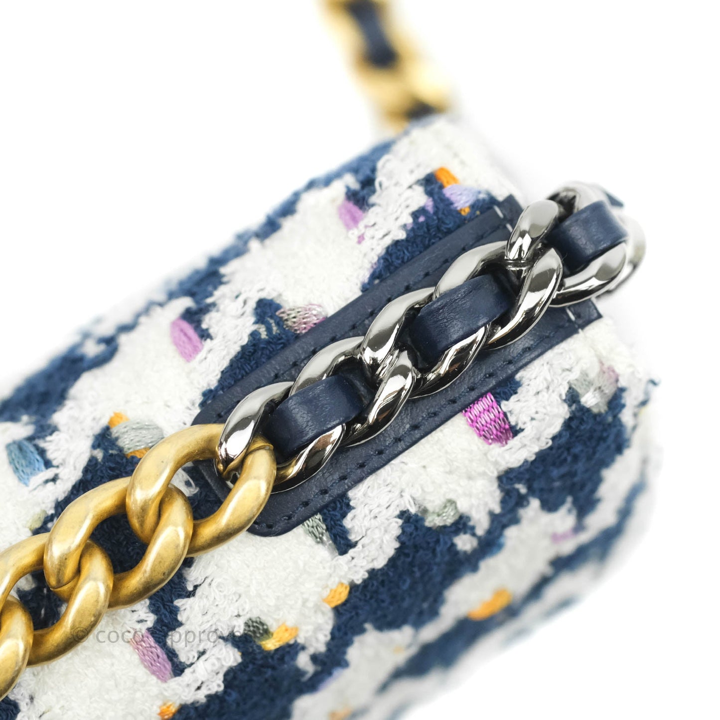 Chanel 19 Wallet On Chain WOC Quilted Houndstooth Tweed Blue White