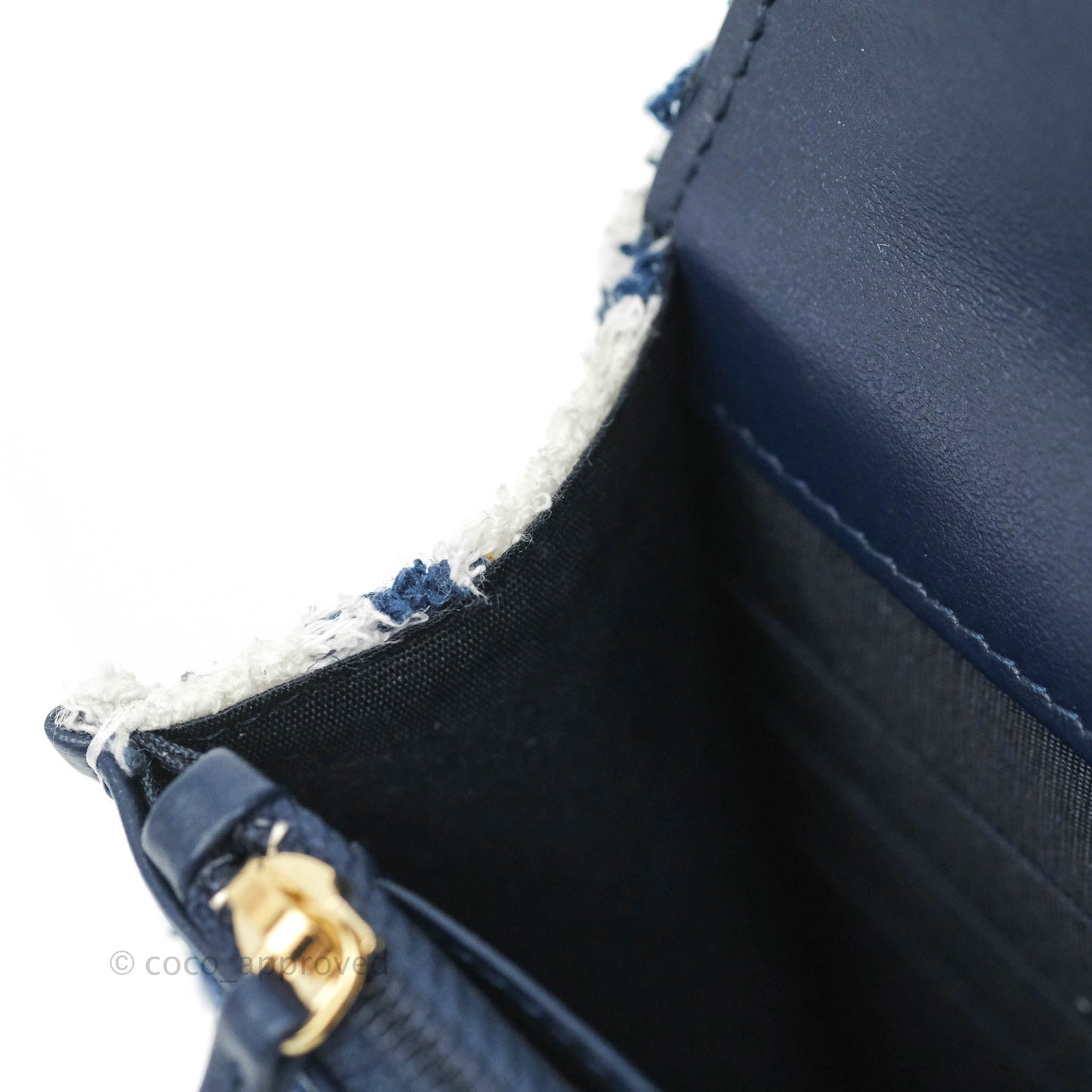 Chanel 19 Wallet On Chain WOC Quilted Houndstooth Tweed Blue White