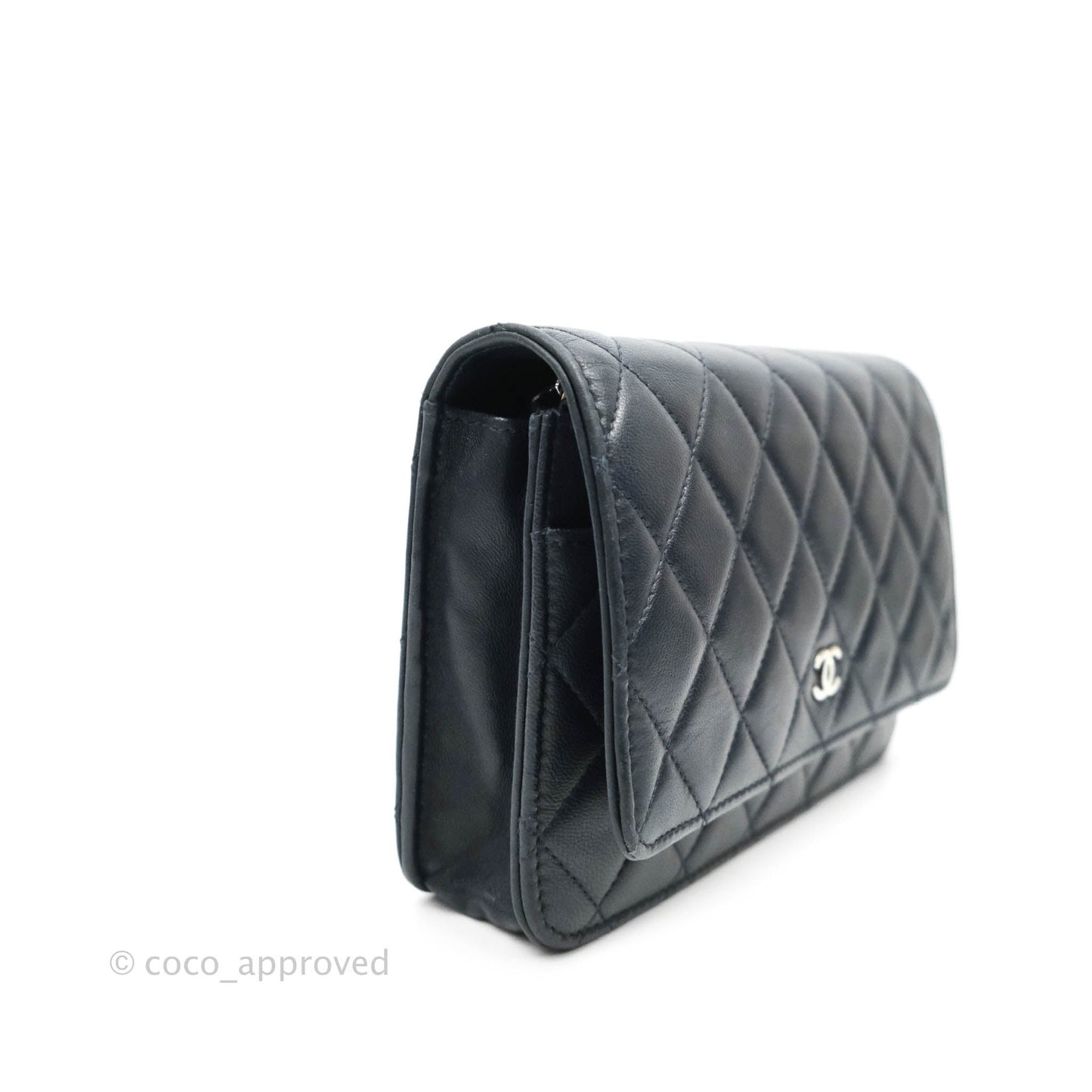 Chanel Quilted Wallet on Chain WOC Navy Lambskin Silver Hardware