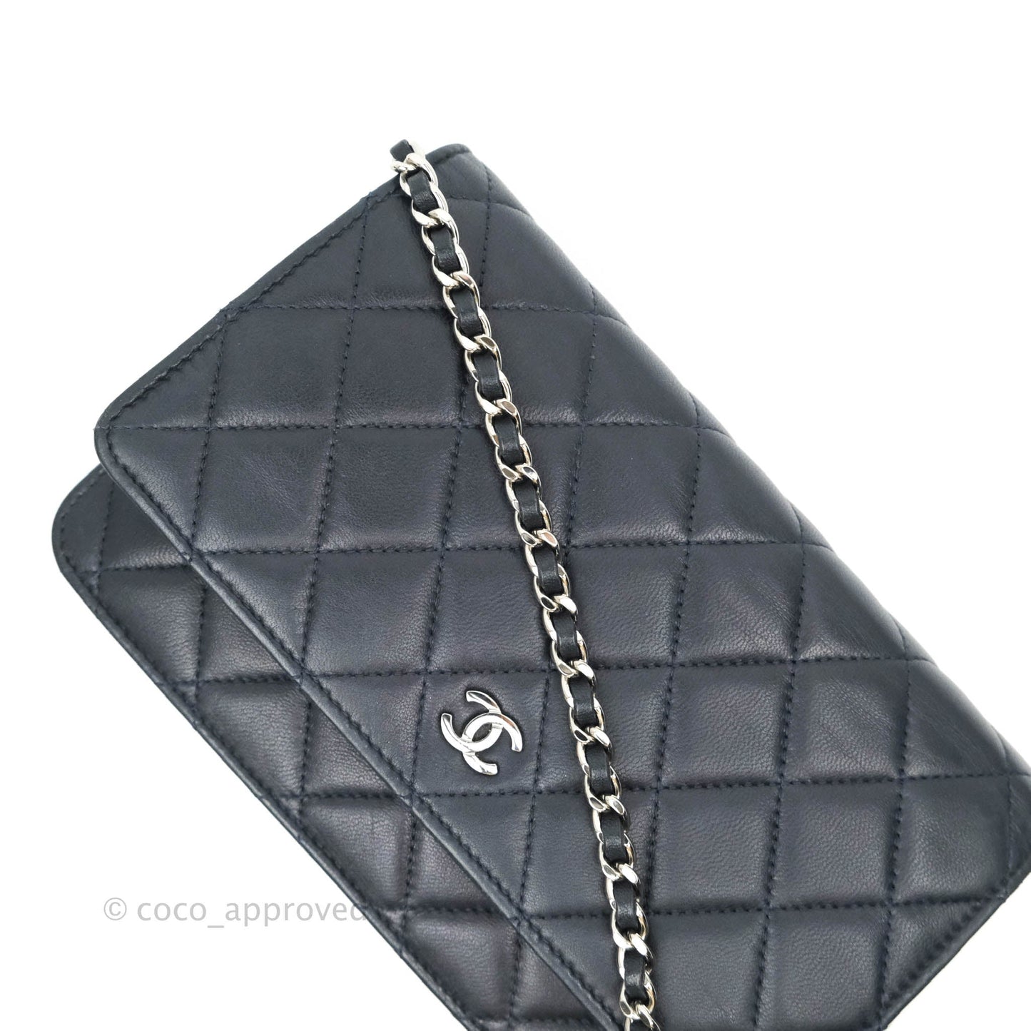 Chanel Quilted Wallet on Chain WOC Navy Lambskin Silver Hardware