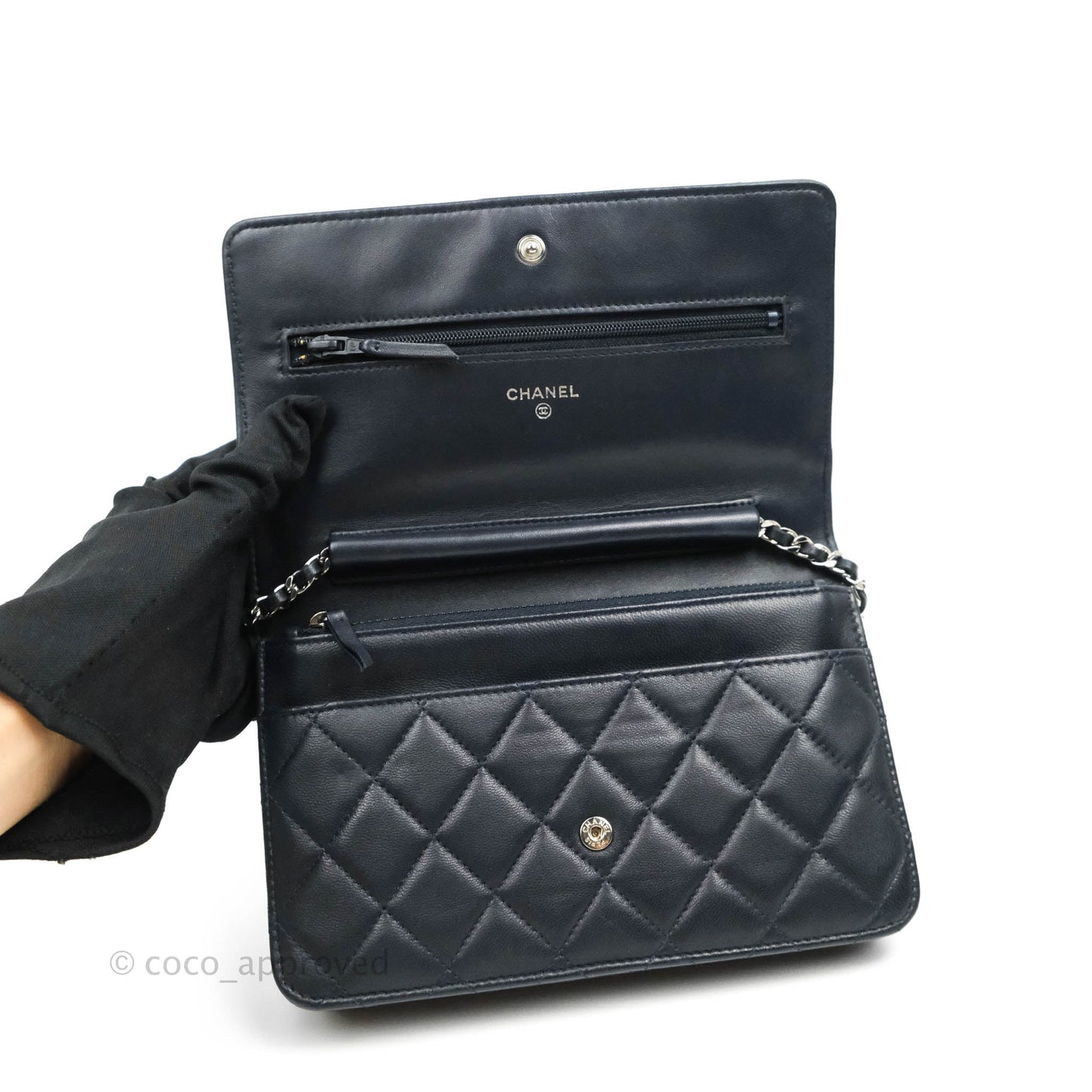 Chanel Quilted Wallet on Chain WOC Navy Lambskin Silver Hardware