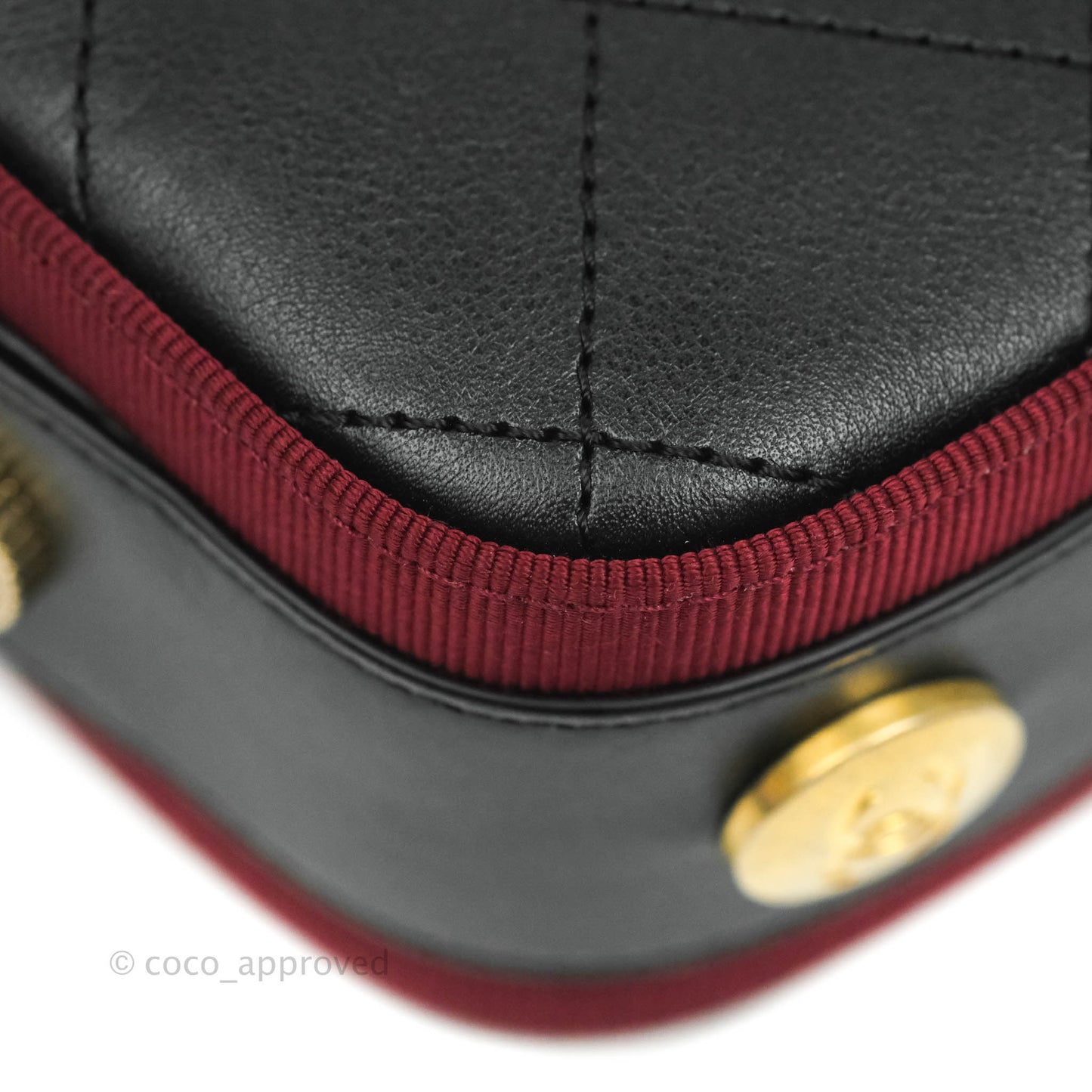 Chanel Small Button Up Camera Case Bag Black Calfskin Grosgrain Aged Gold Hardware