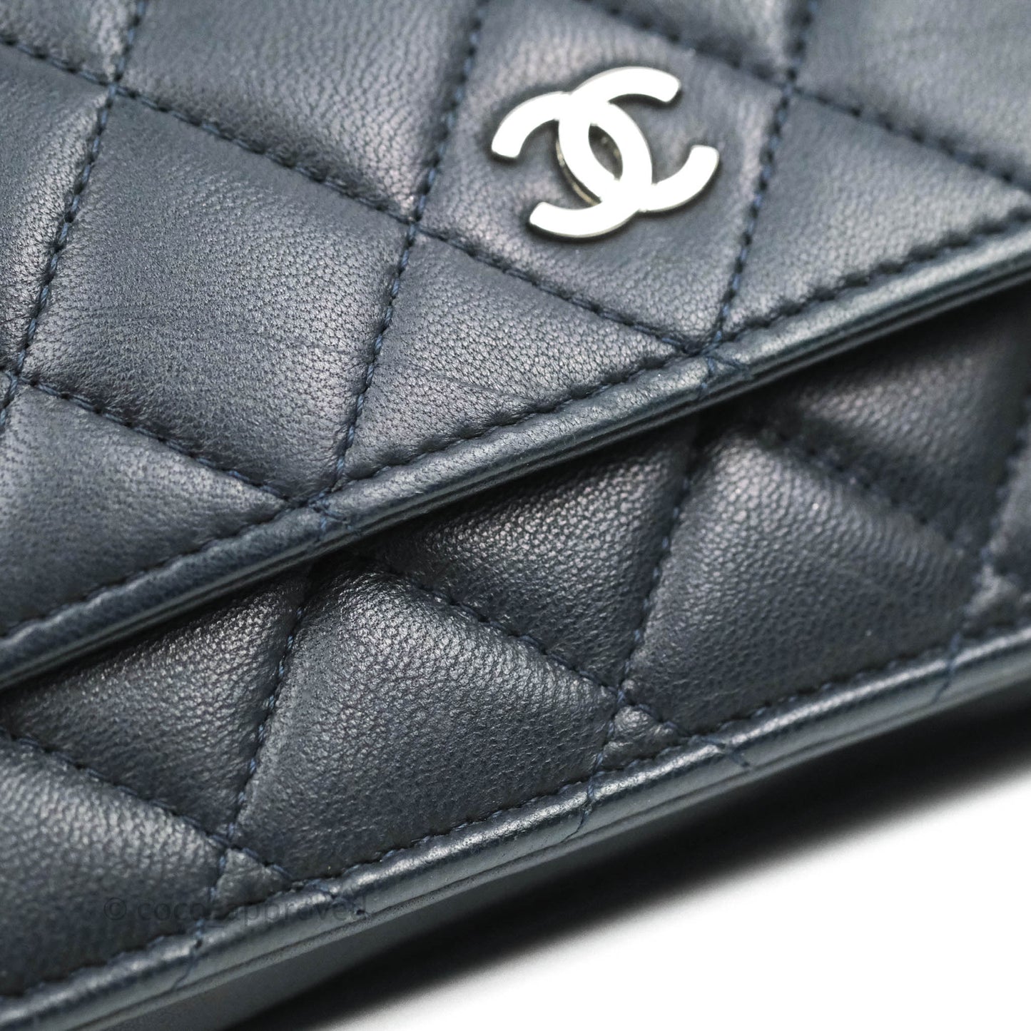 Chanel Quilted Wallet on Chain WOC Navy Lambskin Silver Hardware