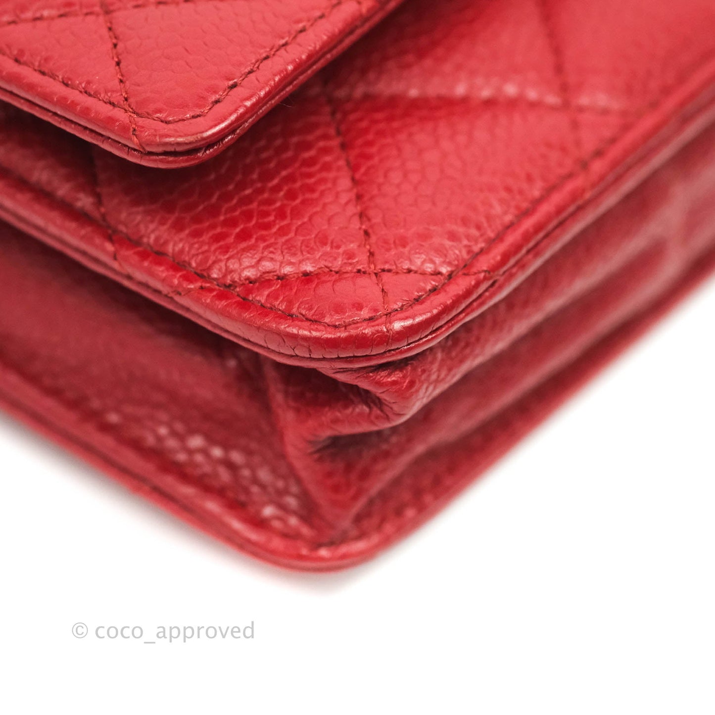 Chanel Quilted Wallet on Chain WOC Red Caviar Silver Hardware
