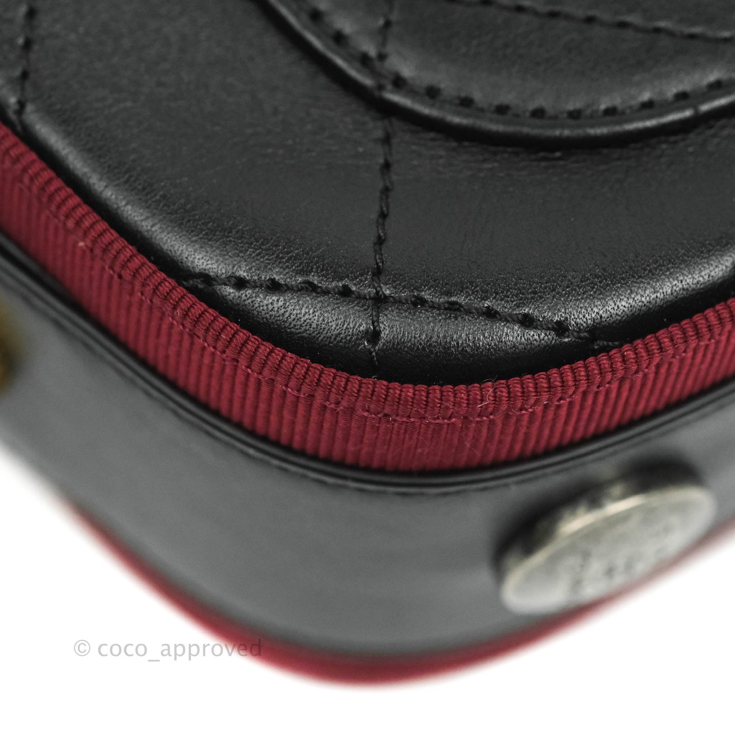 Chanel Small Button Up Camera Case Bag Black Calfskin Grosgrain Aged Gold Hardware