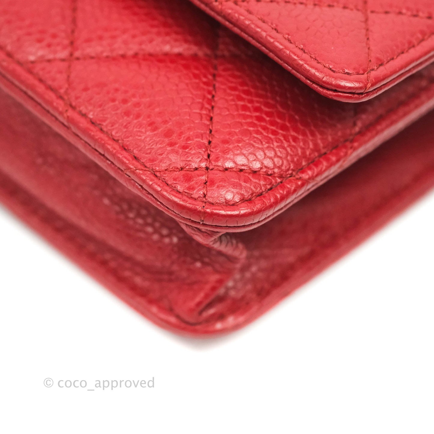 Chanel Quilted Wallet on Chain WOC Red Caviar Silver Hardware