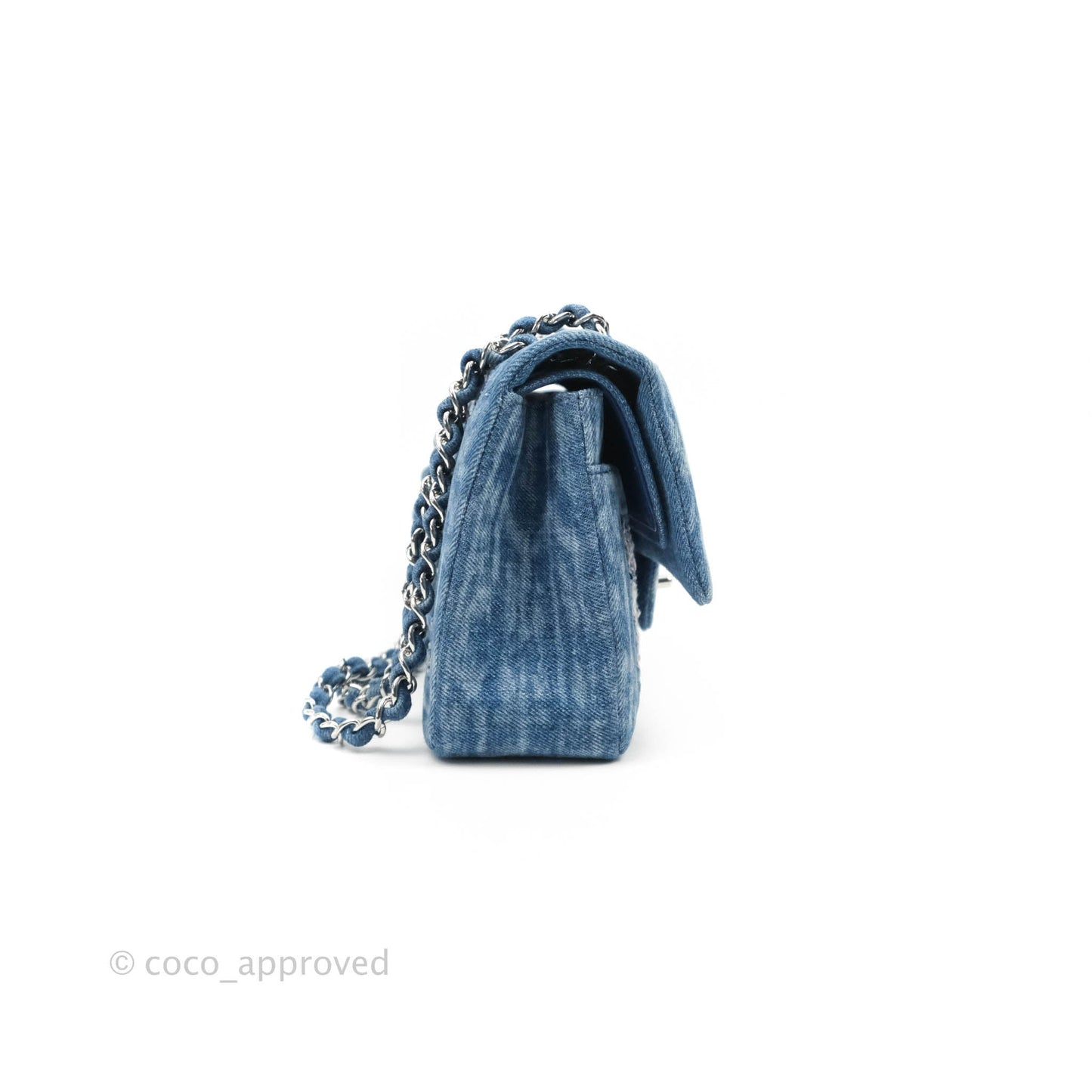 Chanel Quilted M/L Medium Double Flap Tweed Washed Denim Silver Hardware