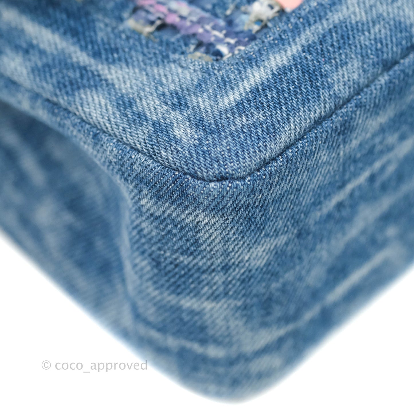 Chanel Quilted M/L Medium Double Flap Tweed Washed Denim Silver Hardware
