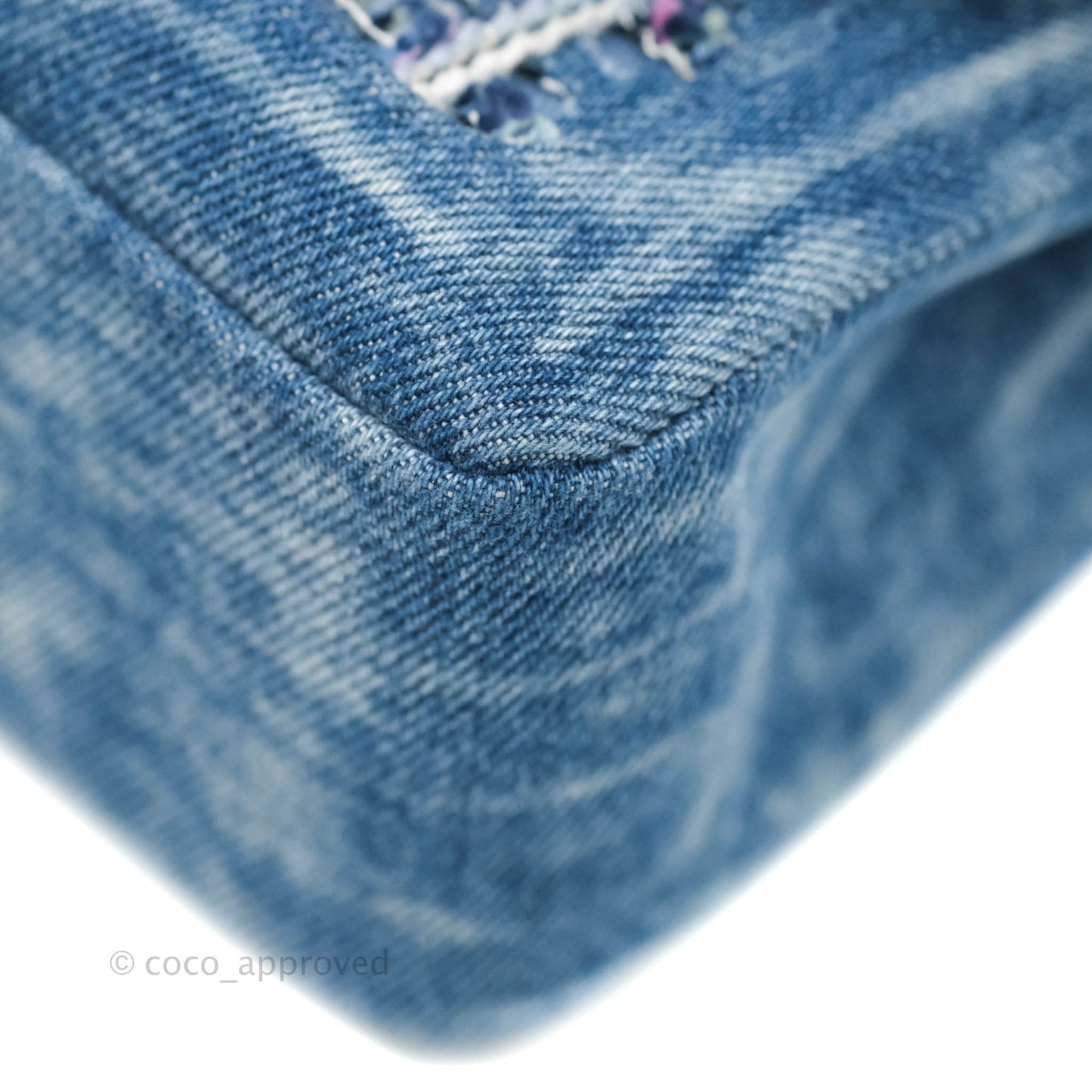 Chanel Quilted M/L Medium Double Flap Tweed Washed Denim Silver Hardware