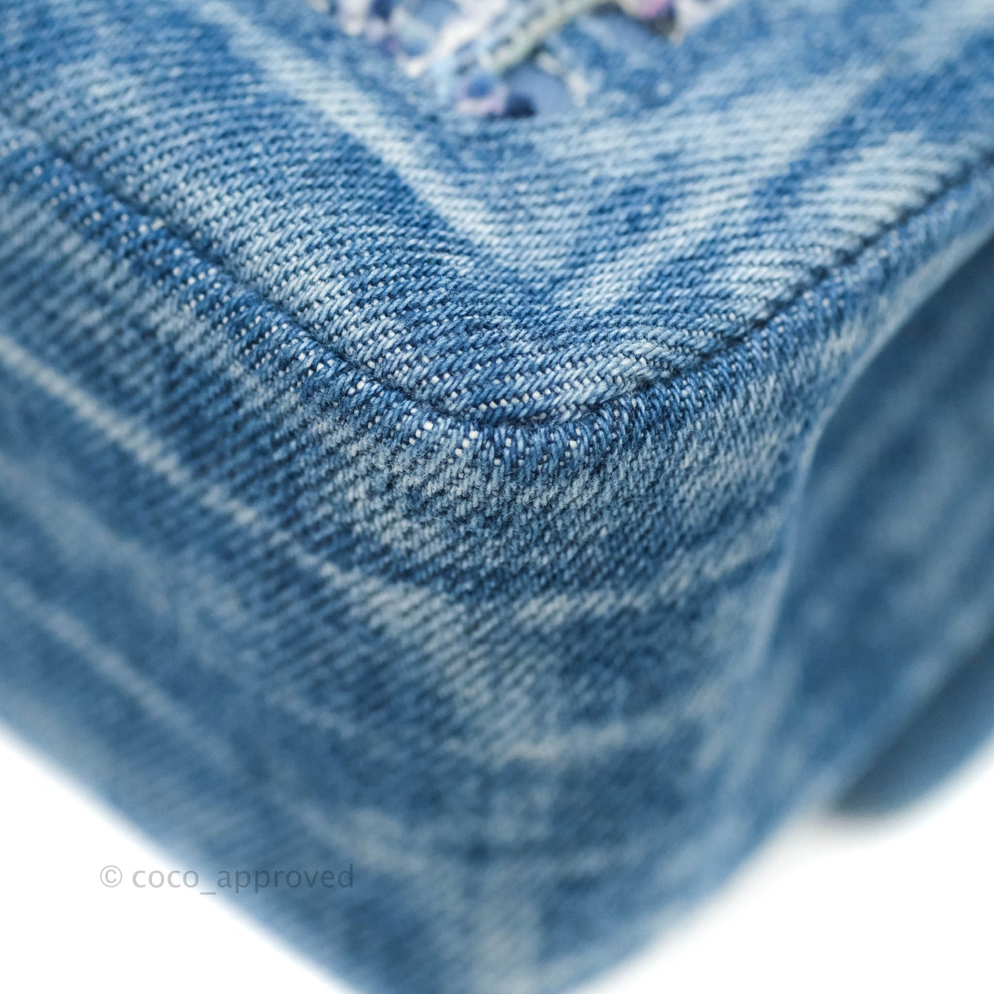 Chanel Quilted M/L Medium Double Flap Tweed Washed Denim Silver Hardware