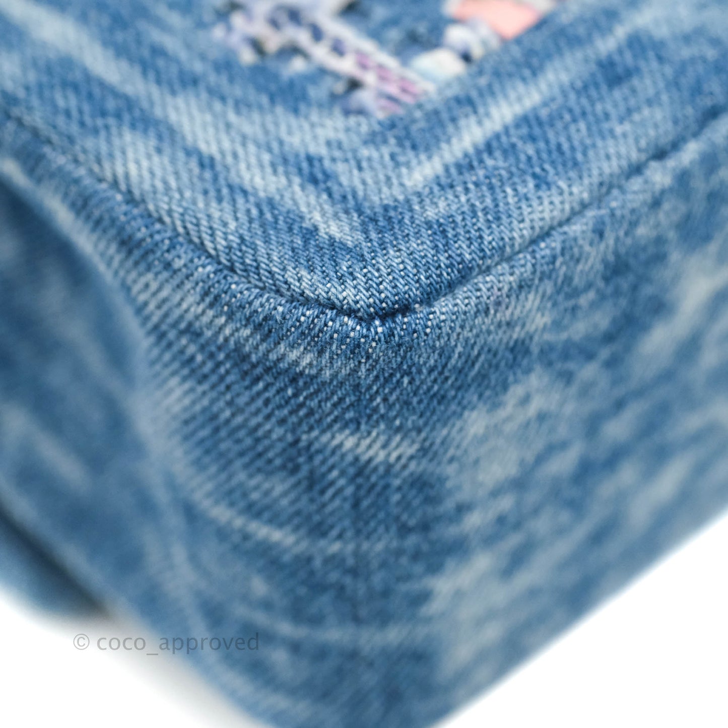 Chanel Quilted M/L Medium Double Flap Tweed Washed Denim Silver Hardware