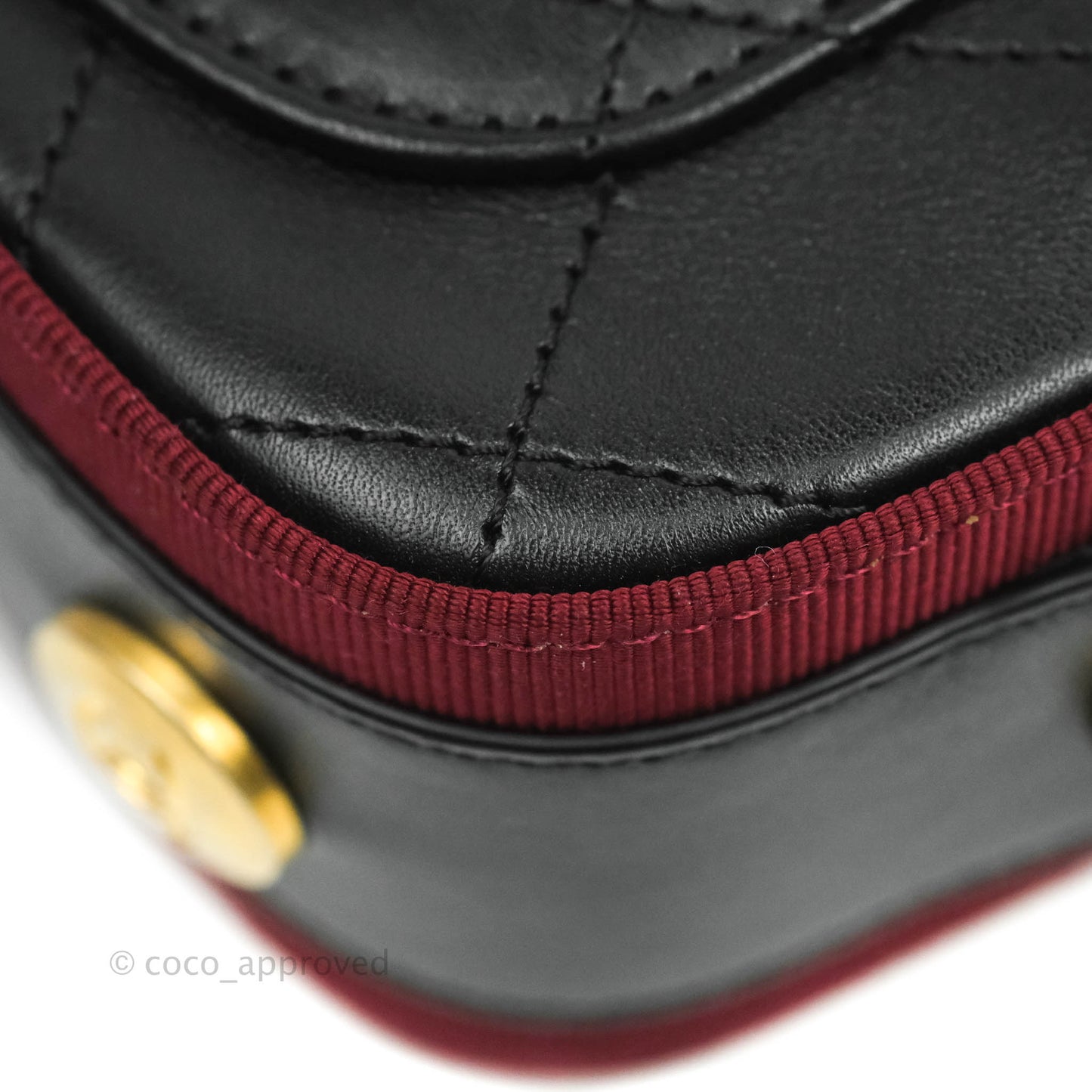 Chanel Small Button Up Camera Case Bag Black Calfskin Grosgrain Aged Gold Hardware