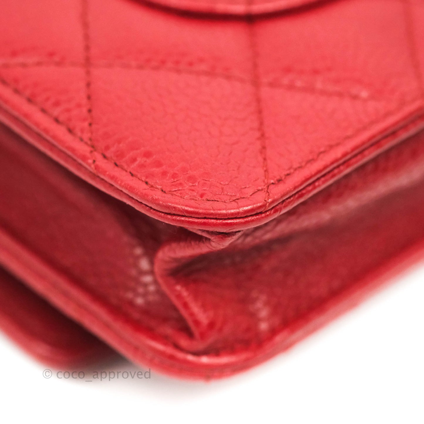 Chanel Quilted Wallet on Chain WOC Red Caviar Silver Hardware