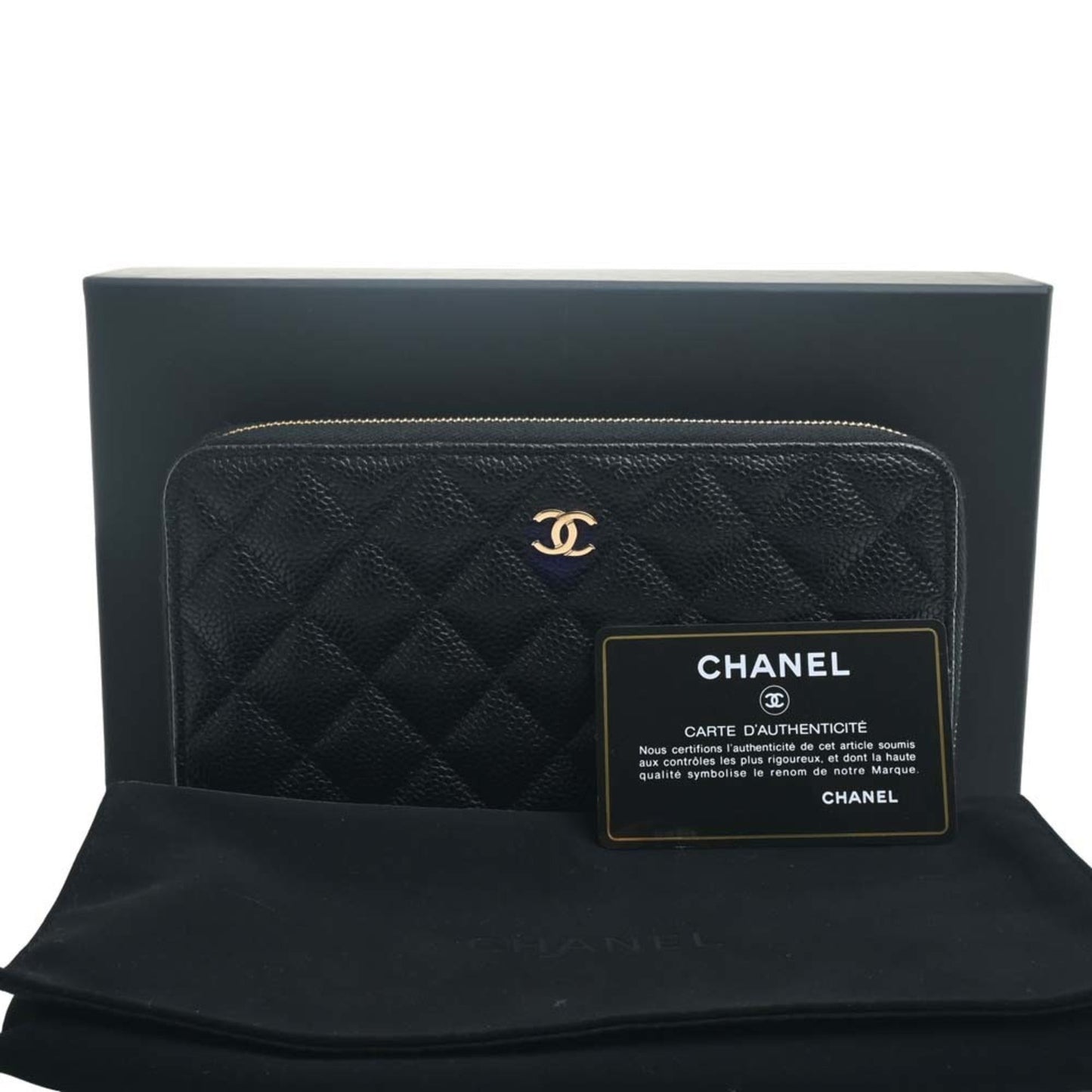 Luxury Chanel Caviar Skin Matelasse Coco Mark Round Long Wallet Black Ladies