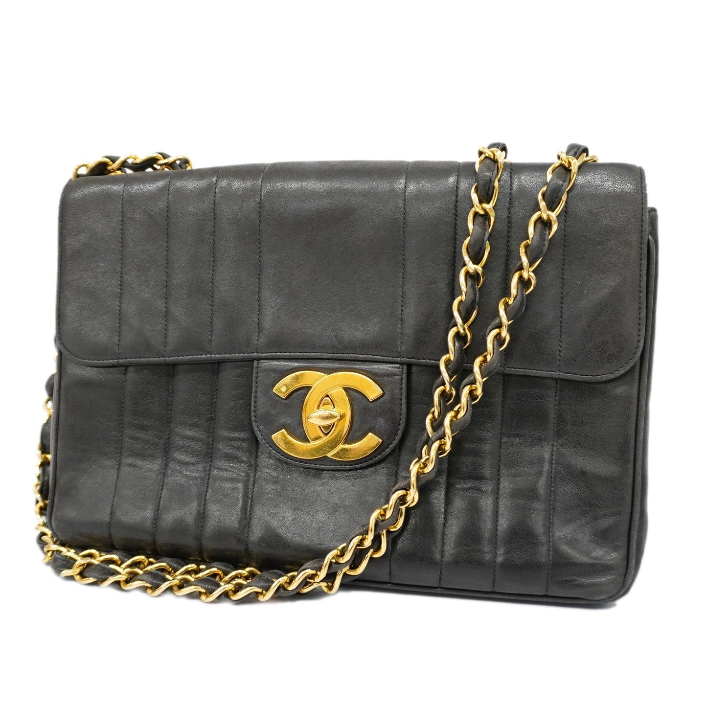 CHANEL  Mademoiselle W Chain Women's Leather Shoulder Bag Black