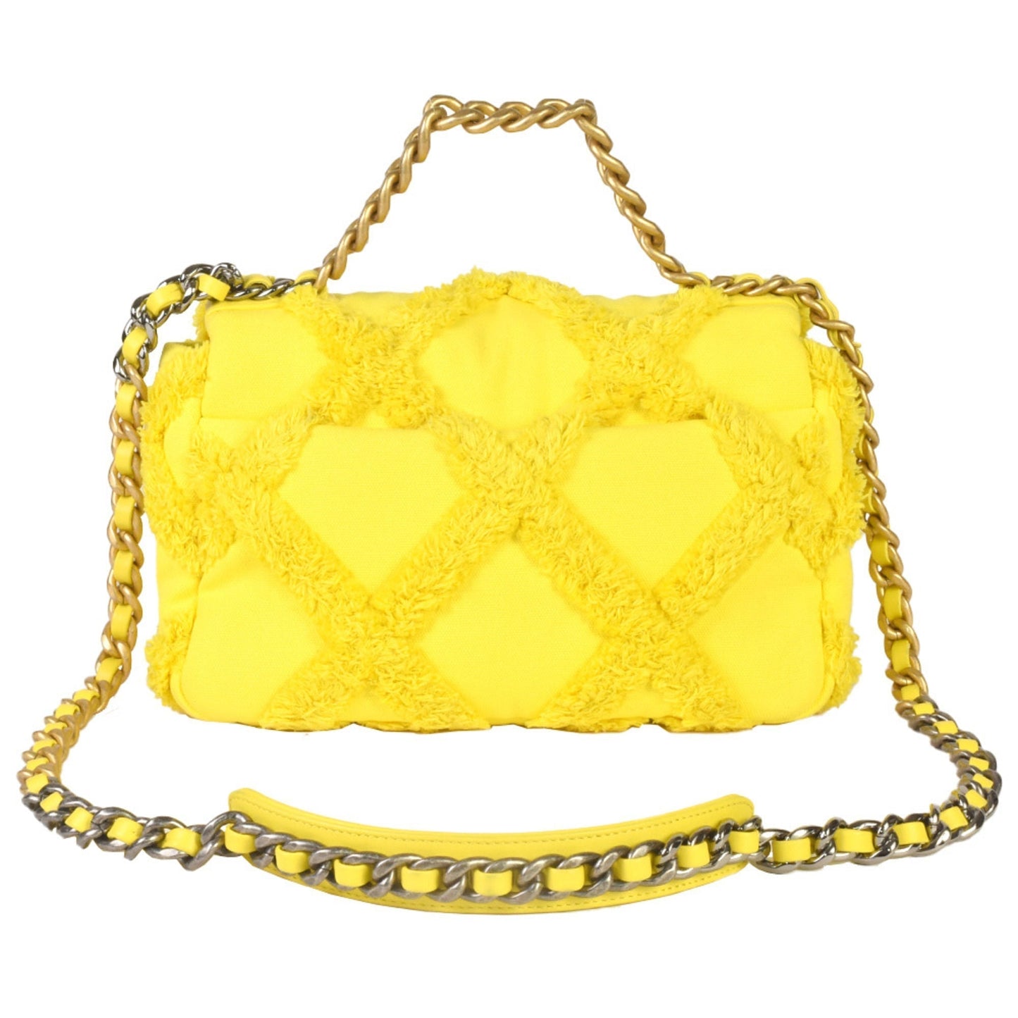 Luxury Chanel 19 Matelasse Chain Shoulder Bag No. 30 Canvas Leather Yellow