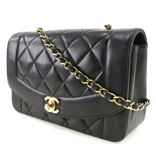 Luxury Chanel Chain Shoulder Bag Coco Mark Diana Matelasse Lambskin Black Ladies