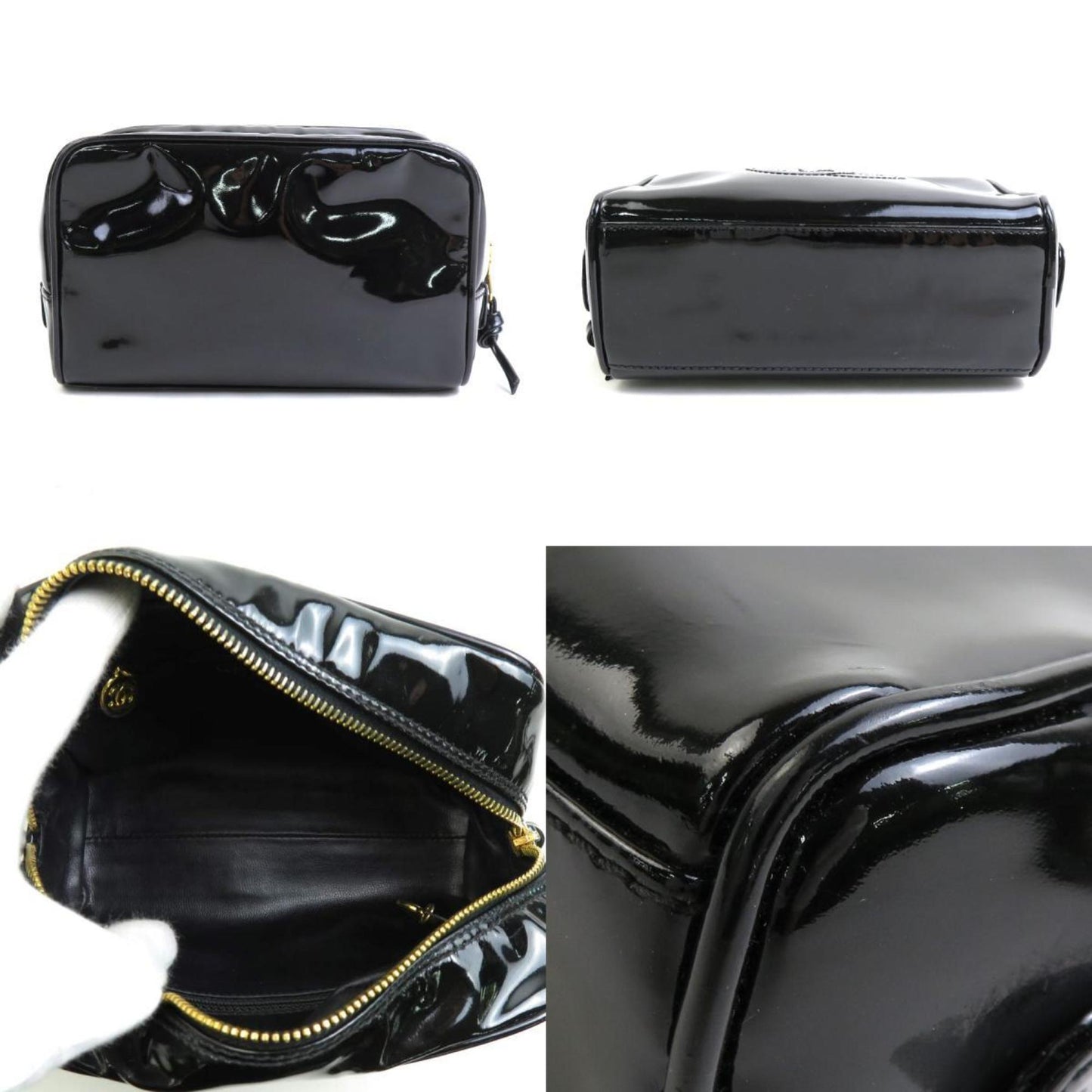 Luxury Chanel Pouch Multi Case Coco Mark Patent Leather Black Gold Women's e56008f