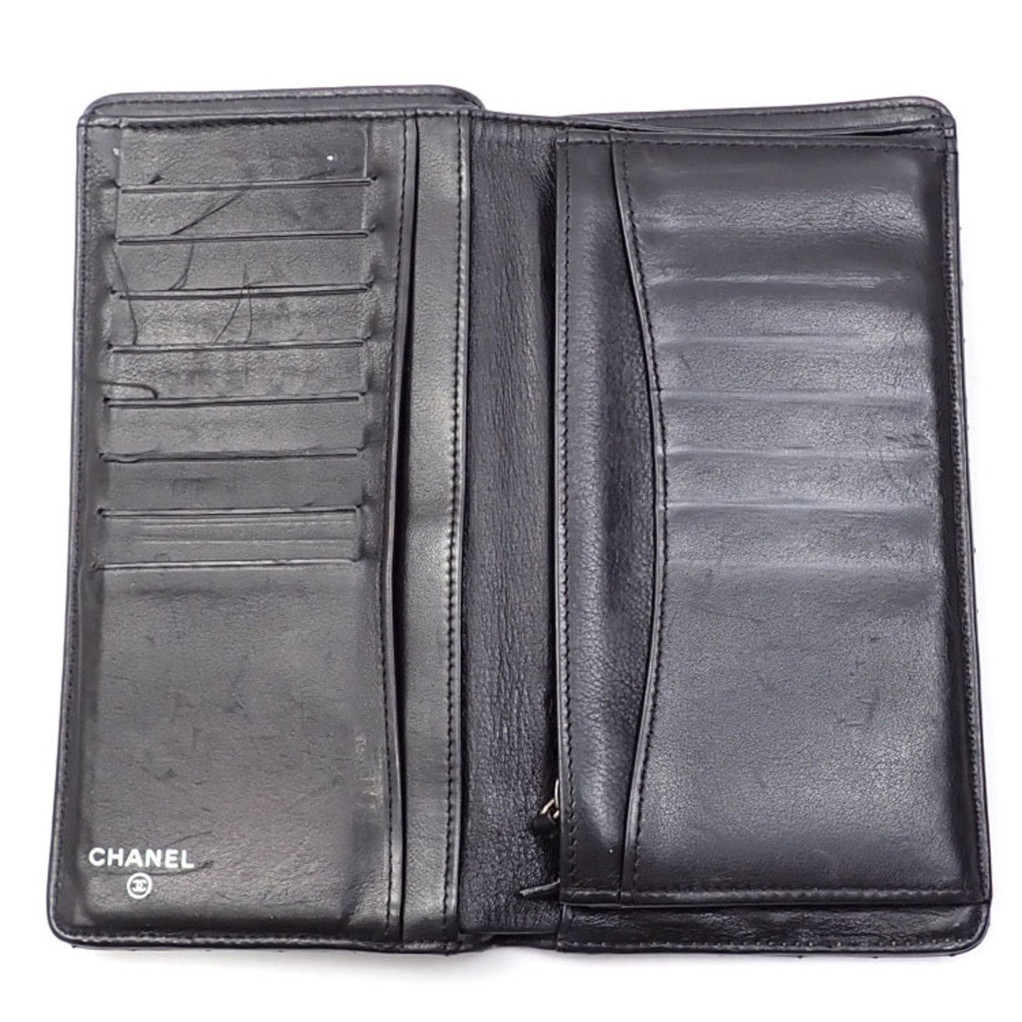 Luxury Chanel Bifold Long Wallet V Stitch Women's Black Lambskin A31509 Coco Mark Leather