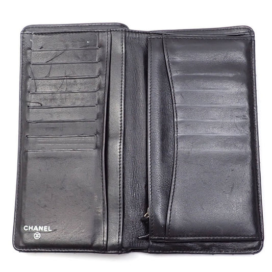 Luxury Chanel Bifold Long Wallet V Stitch Women's Black Lambskin A31509 Coco Mark Leather