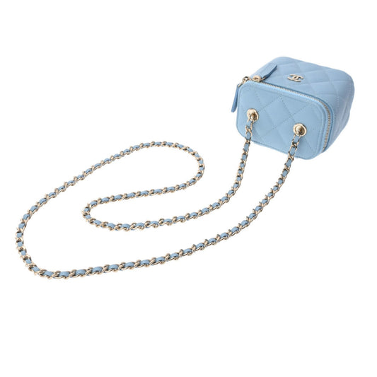 Luxury Chanel Small Vanity Chain Shoulder Blue Champagne AP1340 Women's Caviar Skin Bag