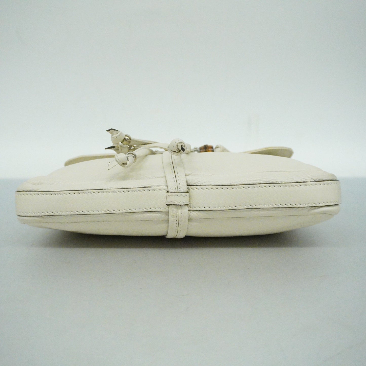 Luxury Gucci  Bamboo 235320 Women's Leather Shoulder Bag Ivory