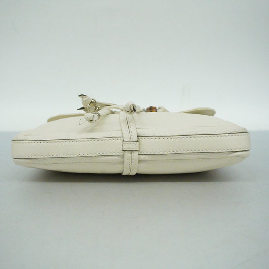 Luxury Gucci  Bamboo 235320 Women's Leather Shoulder Bag Ivory