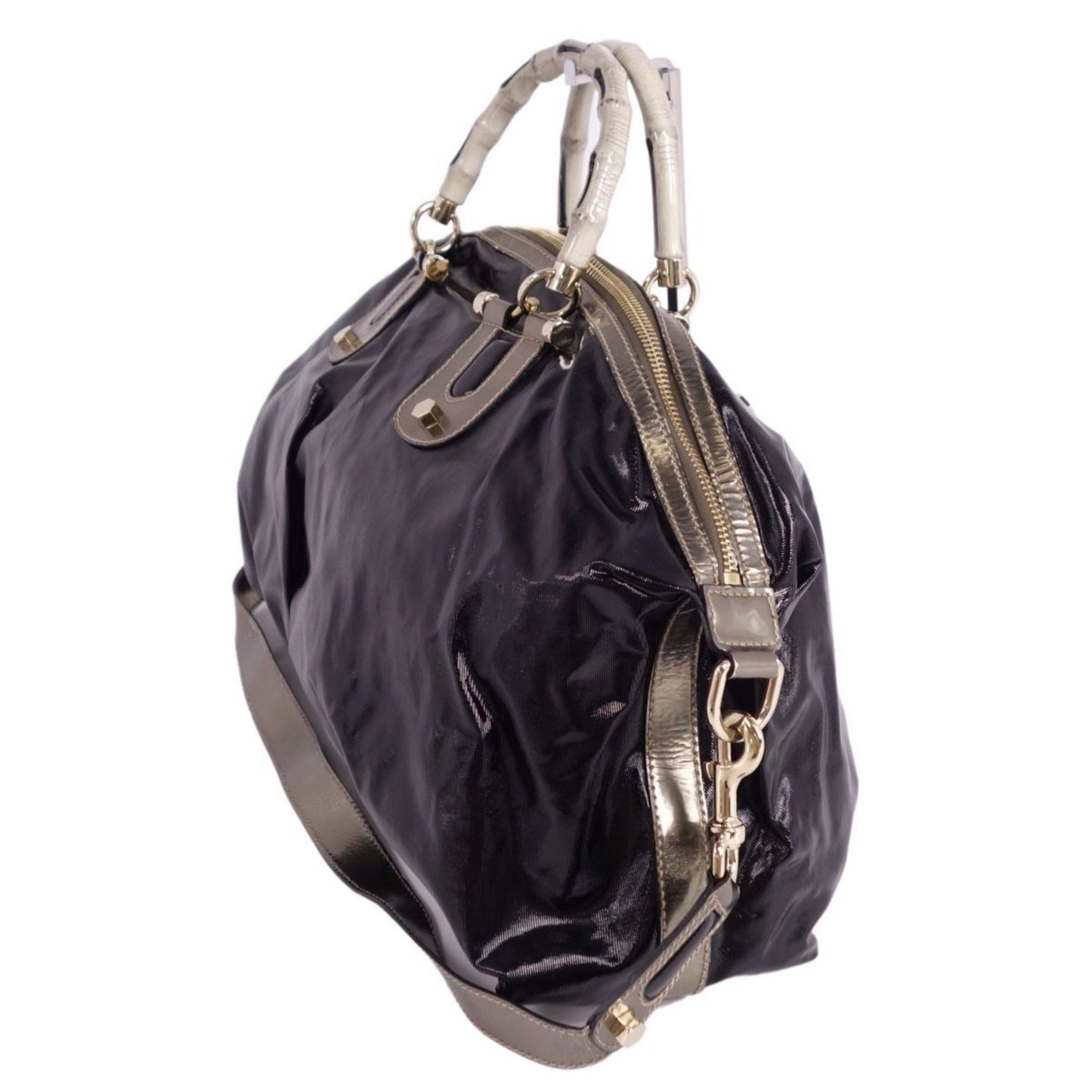 Luxury Gucci Trending 2025 bag 2way Boston canvas leather bamboo men's women's black/gold