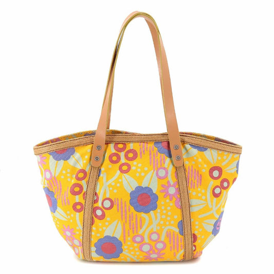 Luxury Chanel high summer flower print tote bag canvas leather yellow multicolor A22078 silver metal fittings Deauville MM