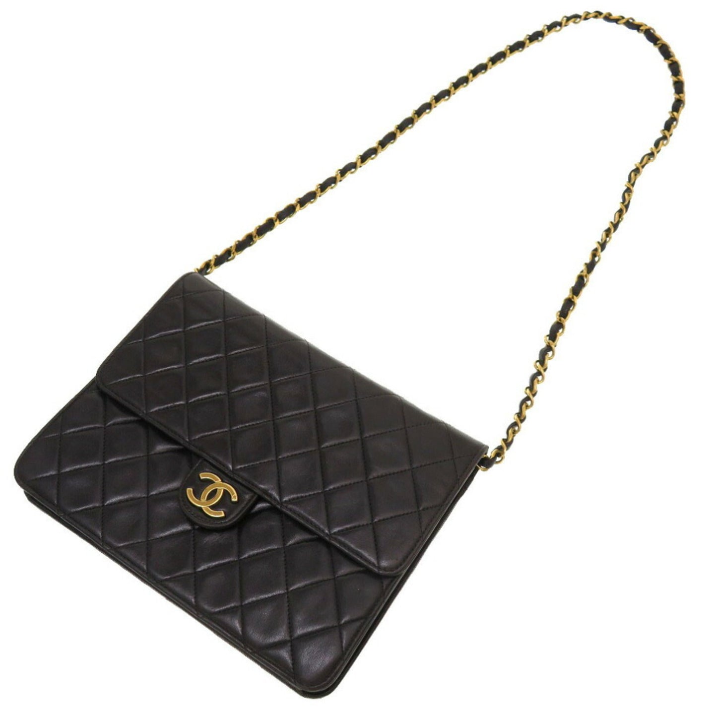 Luxury Chanel Lambskin Black Matelasse No. 3 Gold Chain Shoulder Bag