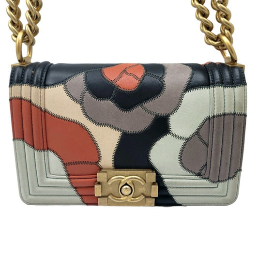 Luxury Chanel boy shoulder bag 2WAY camellia navy multicolor G metal fittings No. 24 compact women's men's unisex