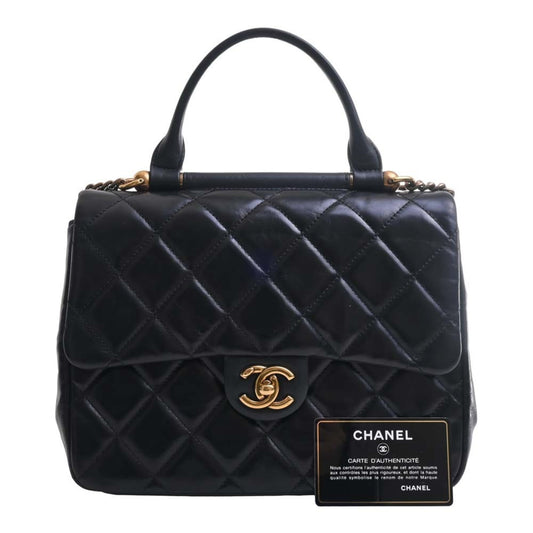 Luxury Chanel Leather Matelasse Coco Mark Chain Shoulder Bag Black Ladies