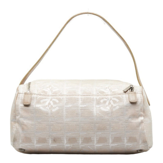 Luxury Chanel New Line Handbag Vanity Bag Beige Canvas Leather Women's