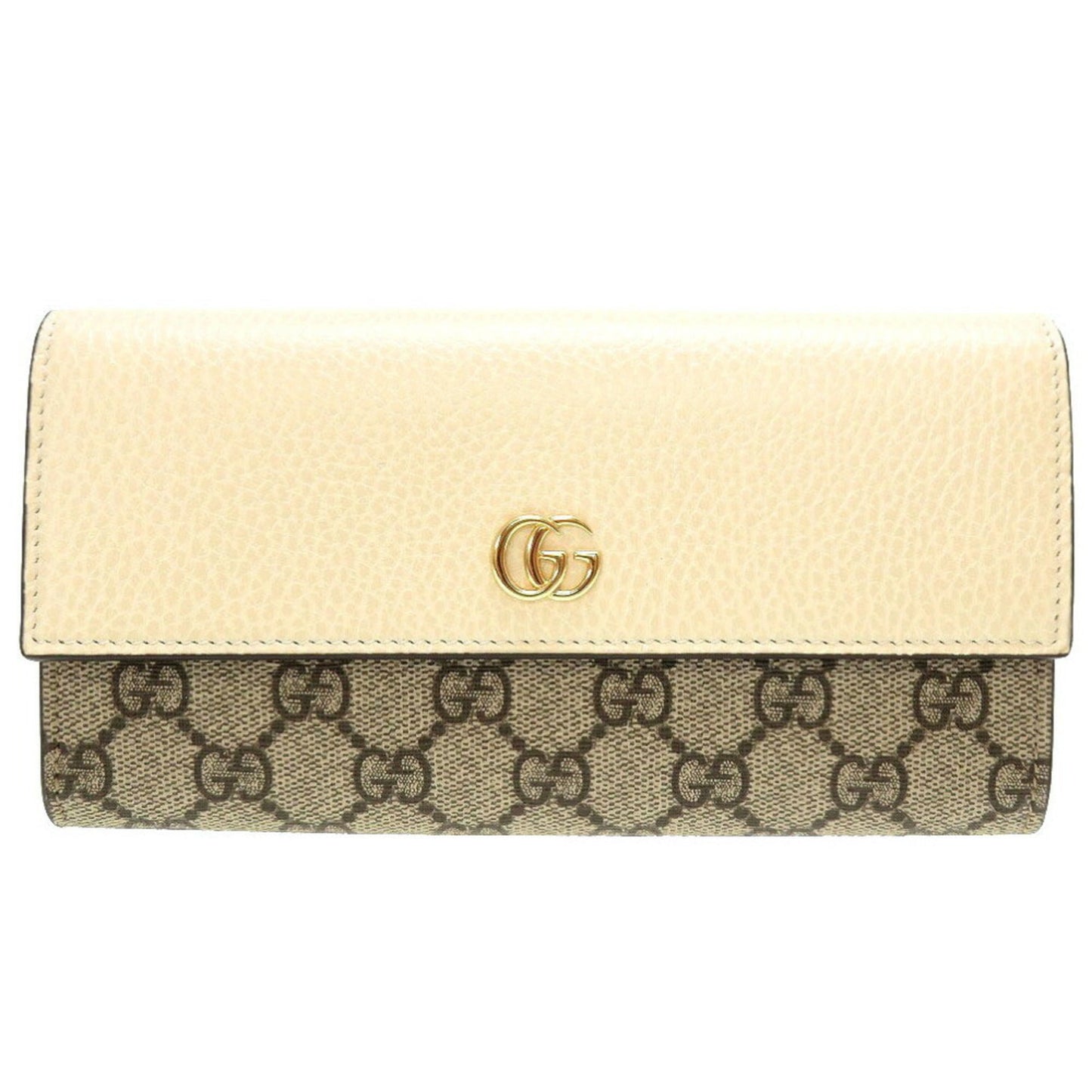 Luxury Gucci GG Marmont 456116 Continental Supreme Leather Beige White Bifold Long Wallet