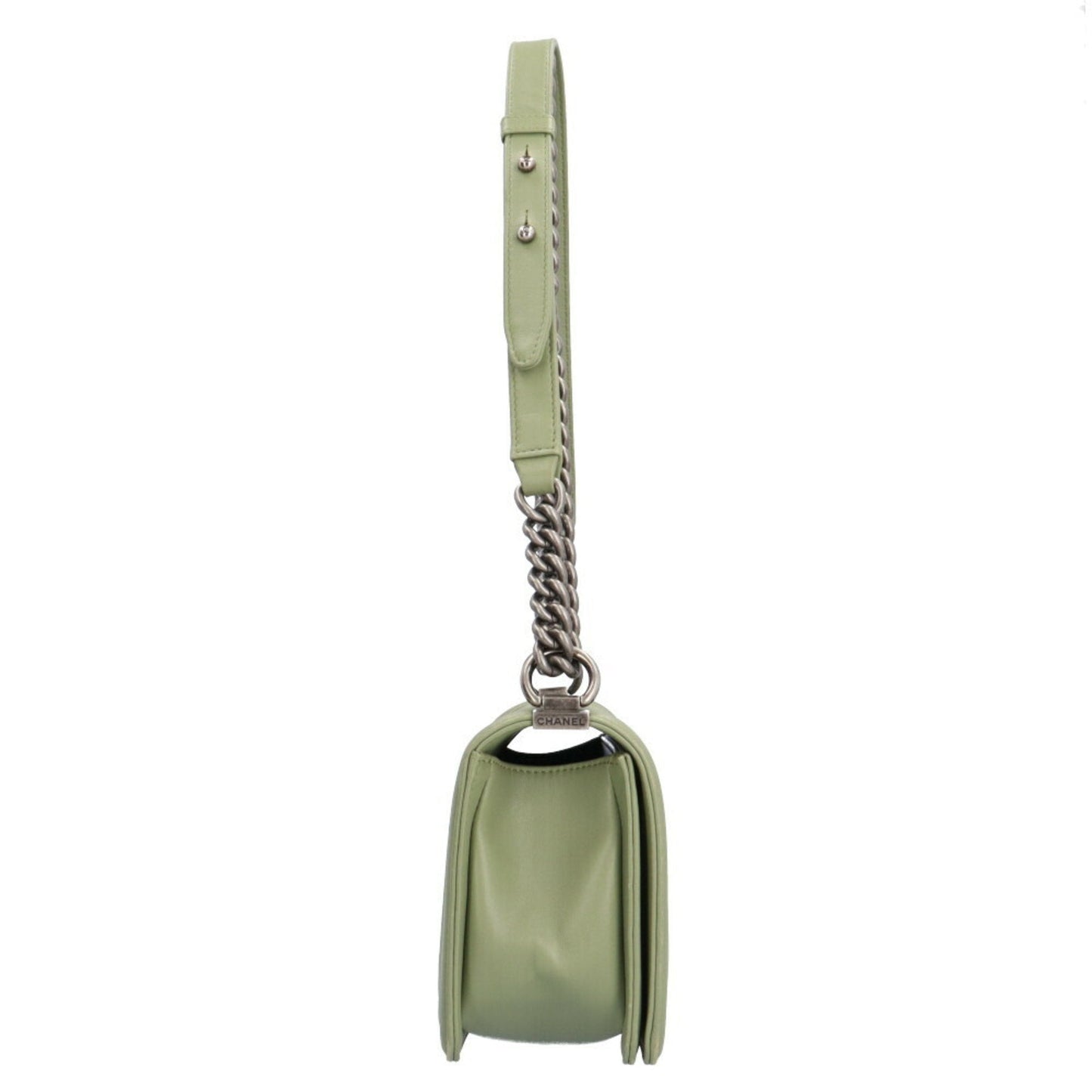 Luxury Chanel Boy  V Stitch Shoulder Bag Lambskin Green Women's