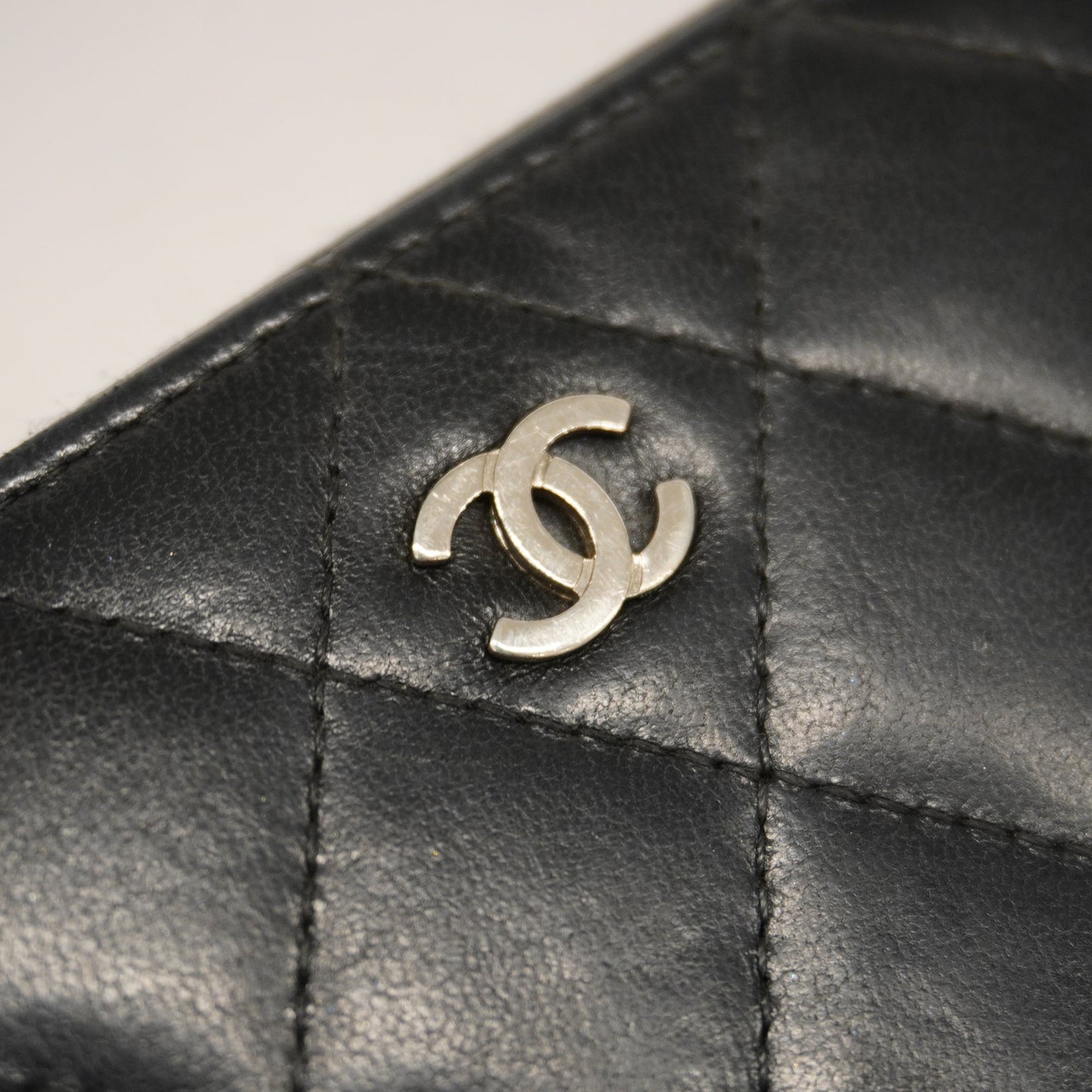 CHANEL  Matelasse Long Wallet Silver Metal Fittings Women's Lambskin Black