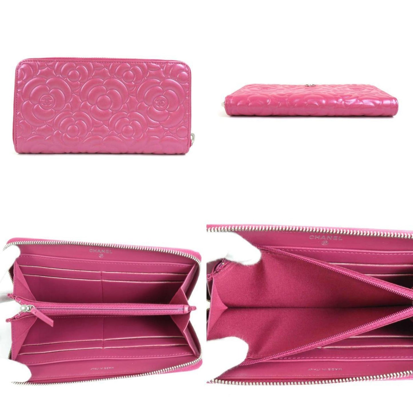 Luxury Chanel Round Zipper Long Wallet Leather Pink Women's
