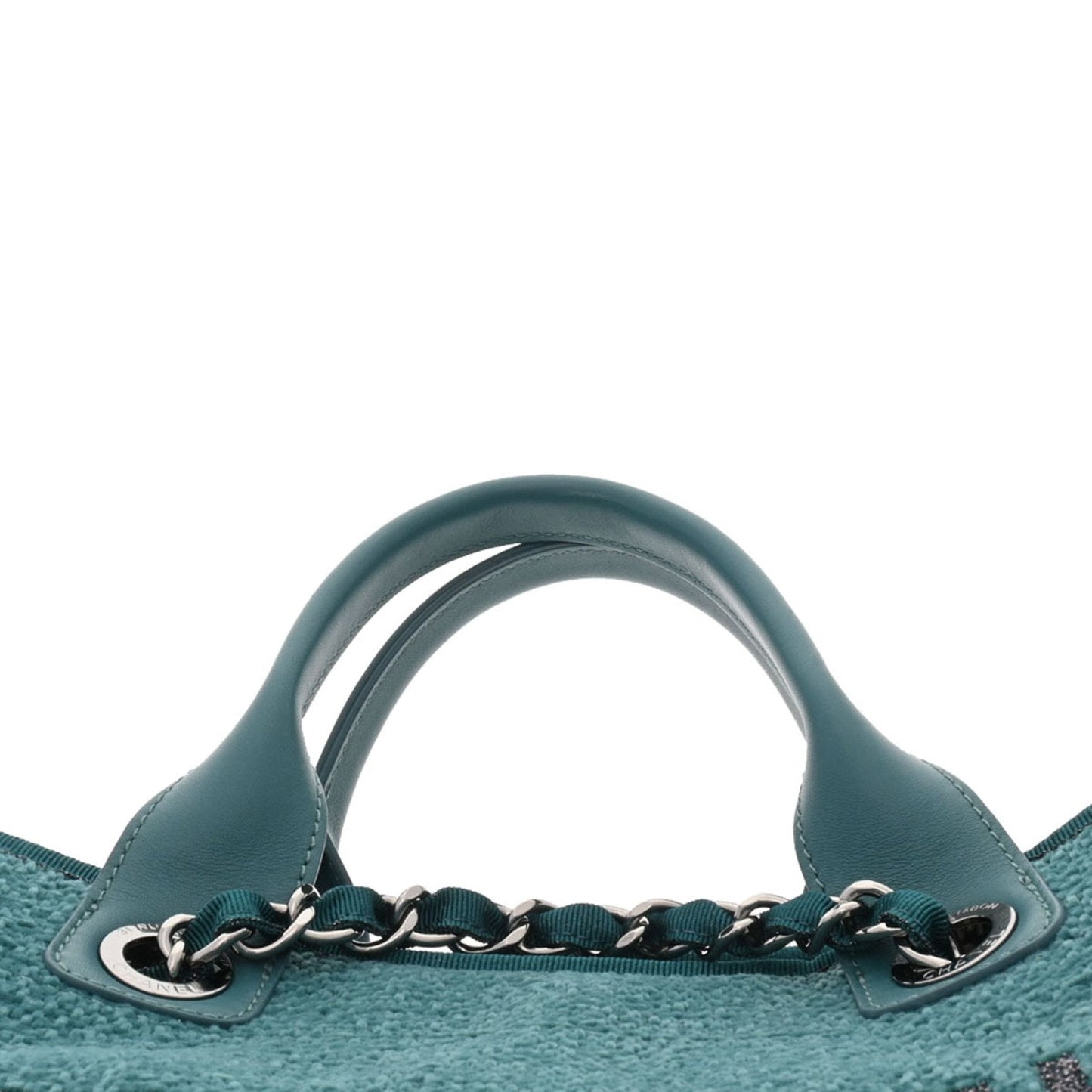 Luxury Chanel Deauville GM Blue Green Ladies Straw Leather Bag