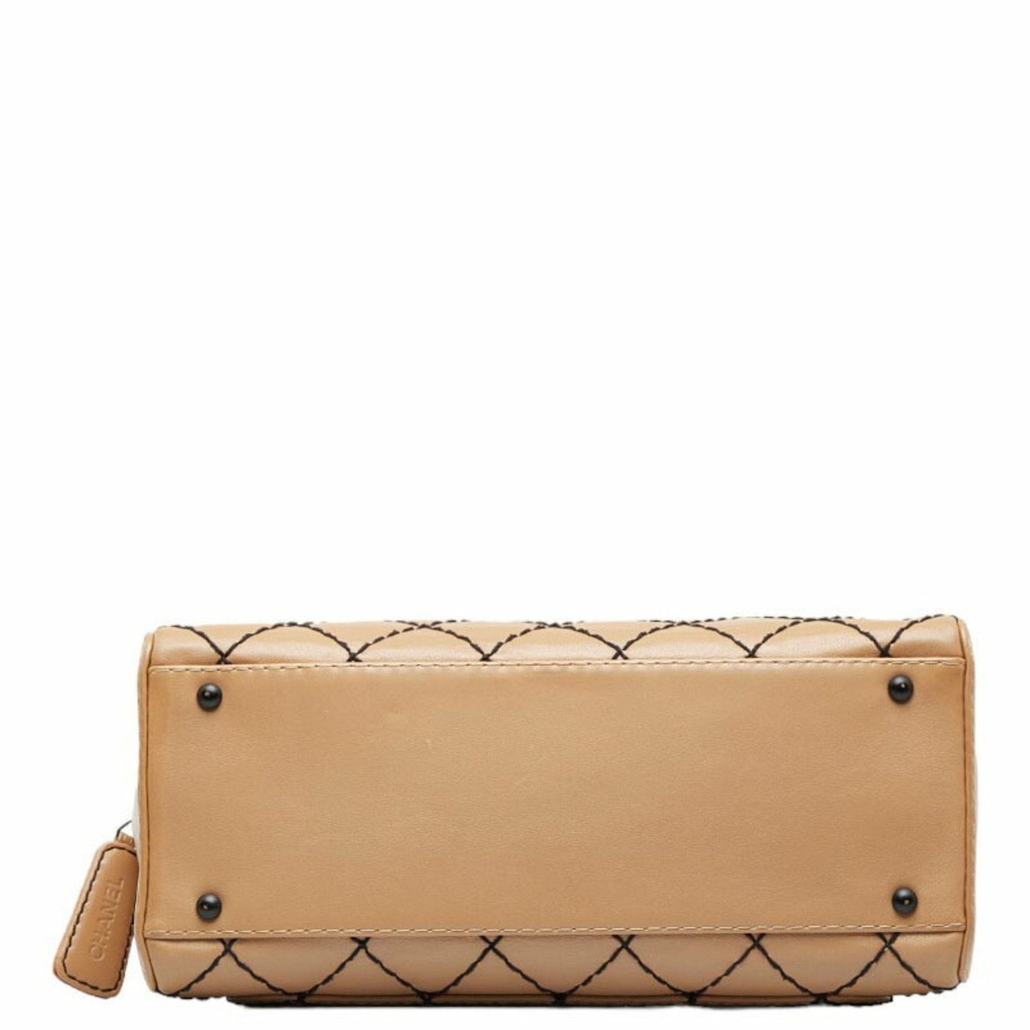 Luxury Chanel Wild Stitch Coco Mark Handbag Boston Bag Beige Black Leather Ladies