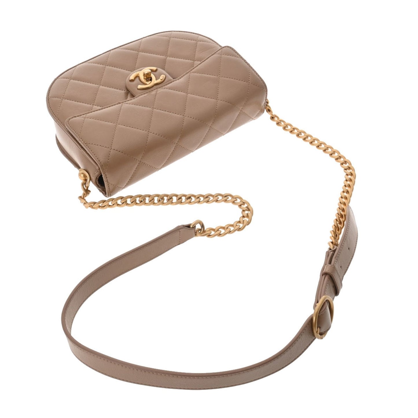 Luxury Chanel matelasse chain shoulder beige ladies lambskin bag