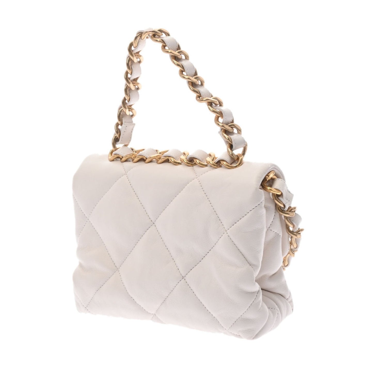 Luxury Chanel 19 Chain Shoulder White Ladies Lambskin Handbag