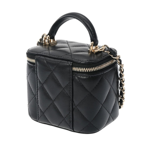 Luxury Chanel Small Vanity Chain Shoulder Black Champagne AP2198 Women's Lambskin Bag