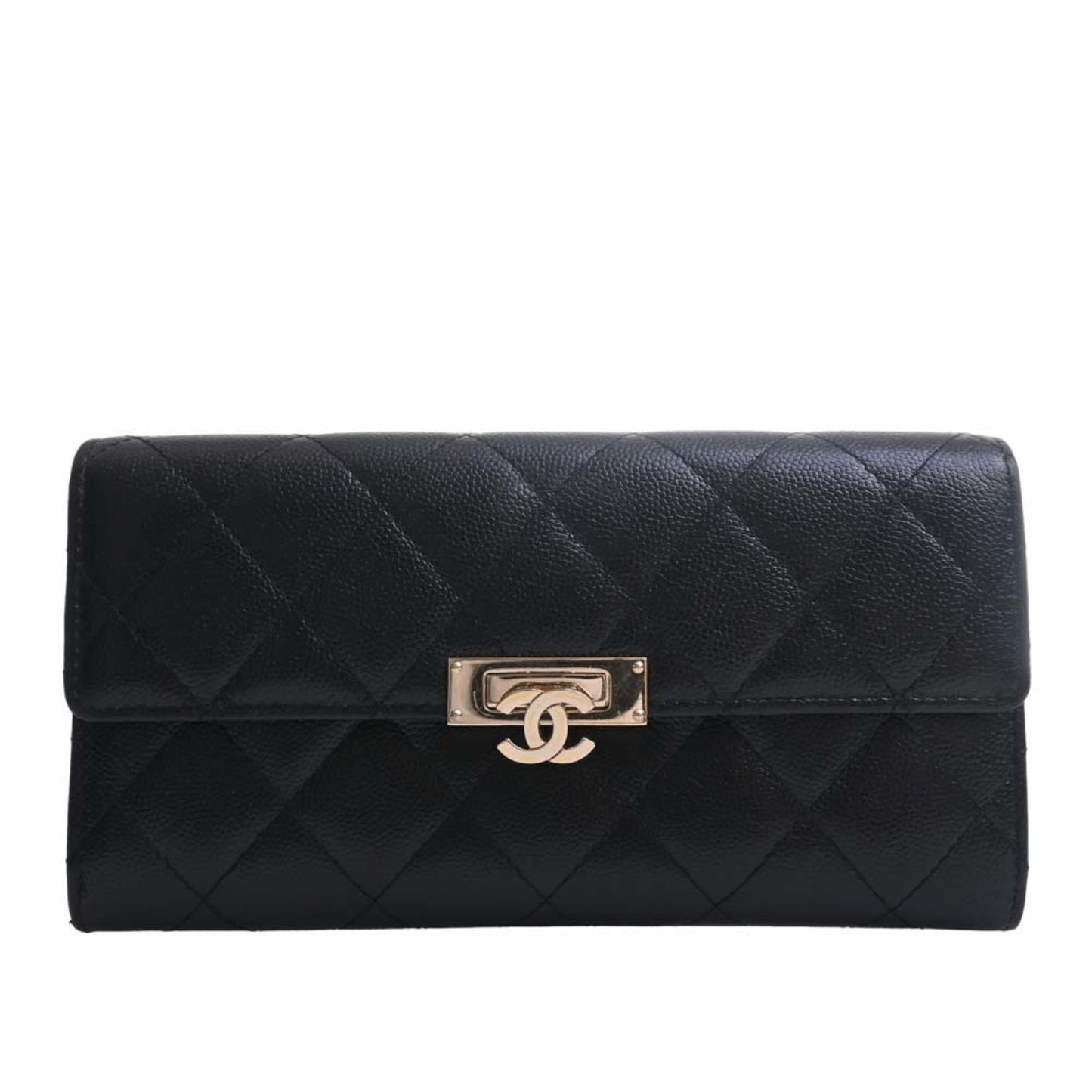Luxury Chanel Caviar Skin Matelasse Coco Rock Bifold Long Wallet Black Ladies