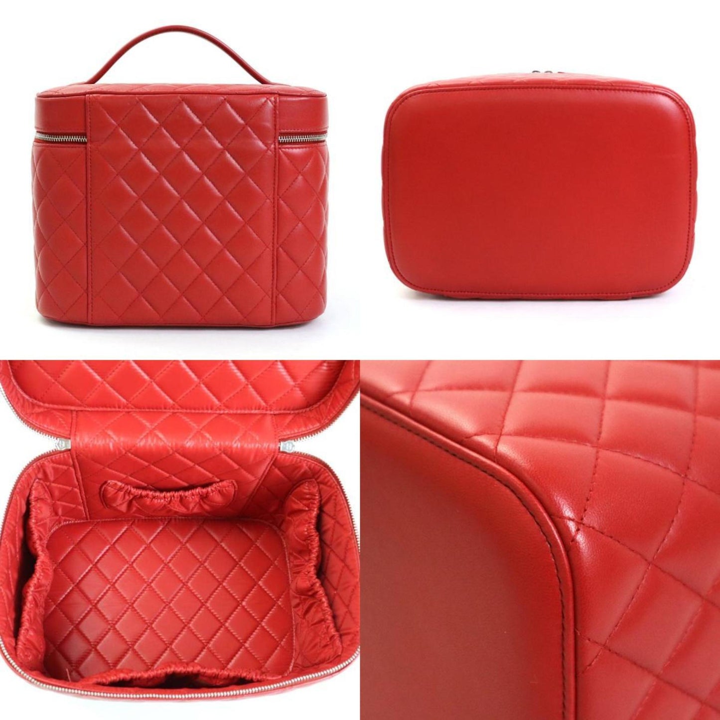 Luxury Chanel Handbag Vanity Bag Matelasse Coco Mark Lambskin Red Women's A80913