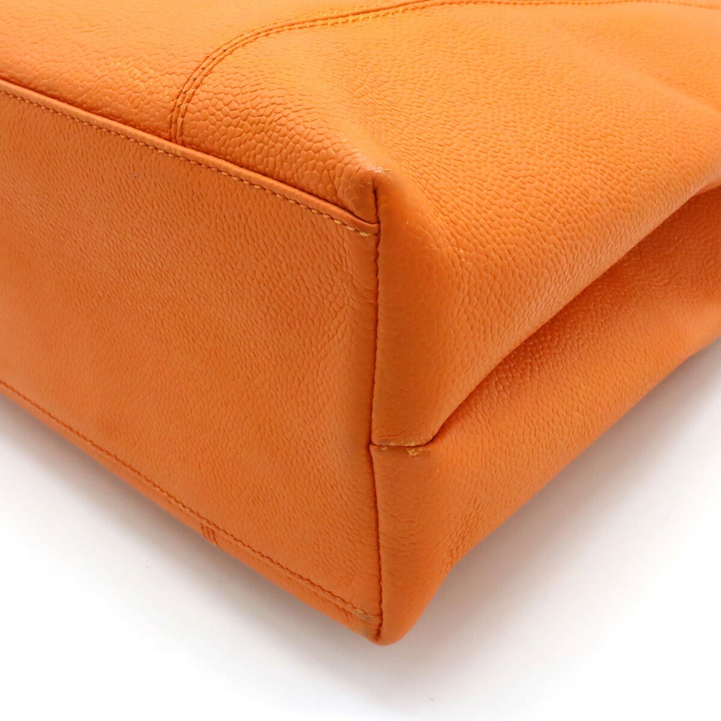 Luxury Chanel tote bag shoulder caviar skin leather orange