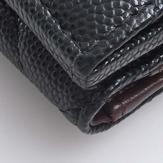 Luxury Chanel Caviar Skin Matelasse Coco Mark Trifold Wallet Black Ladies
