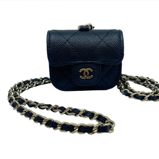 Luxury Chanel ipods case chain shoulder caviar skin here mark black AP1739 31******
