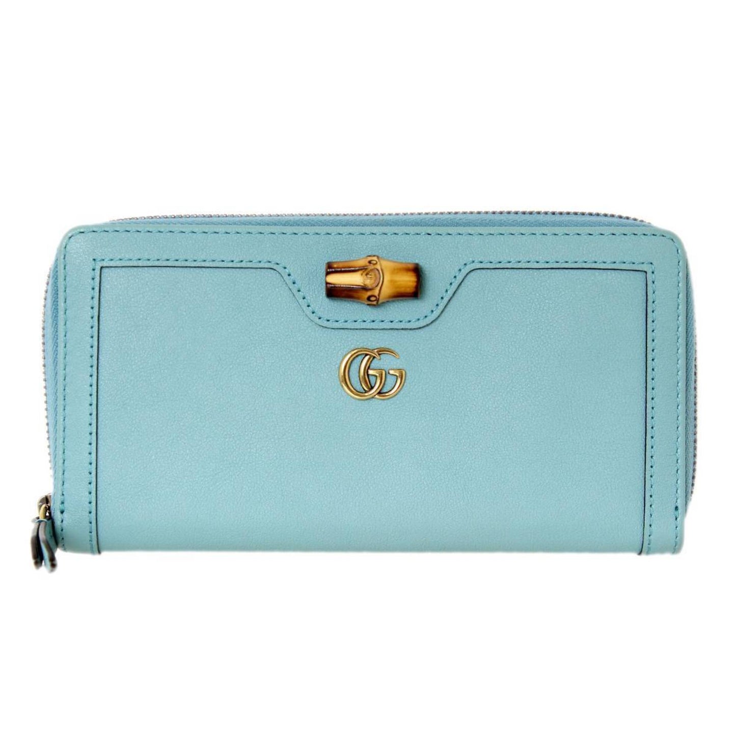 Luxury Gucci bamboo long wallet turquoise 658634
