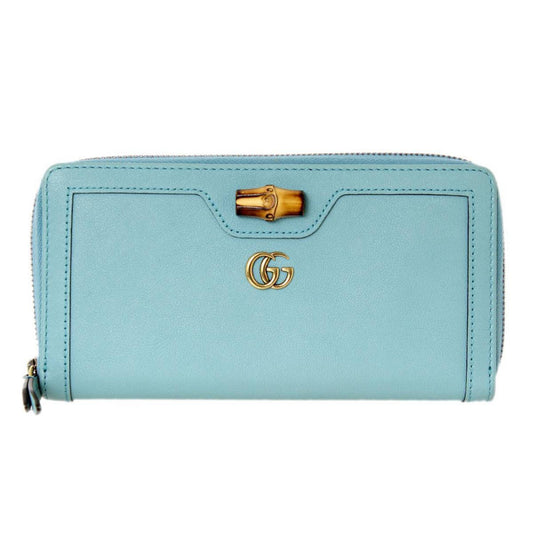 Luxury Gucci bamboo long wallet turquoise 658634